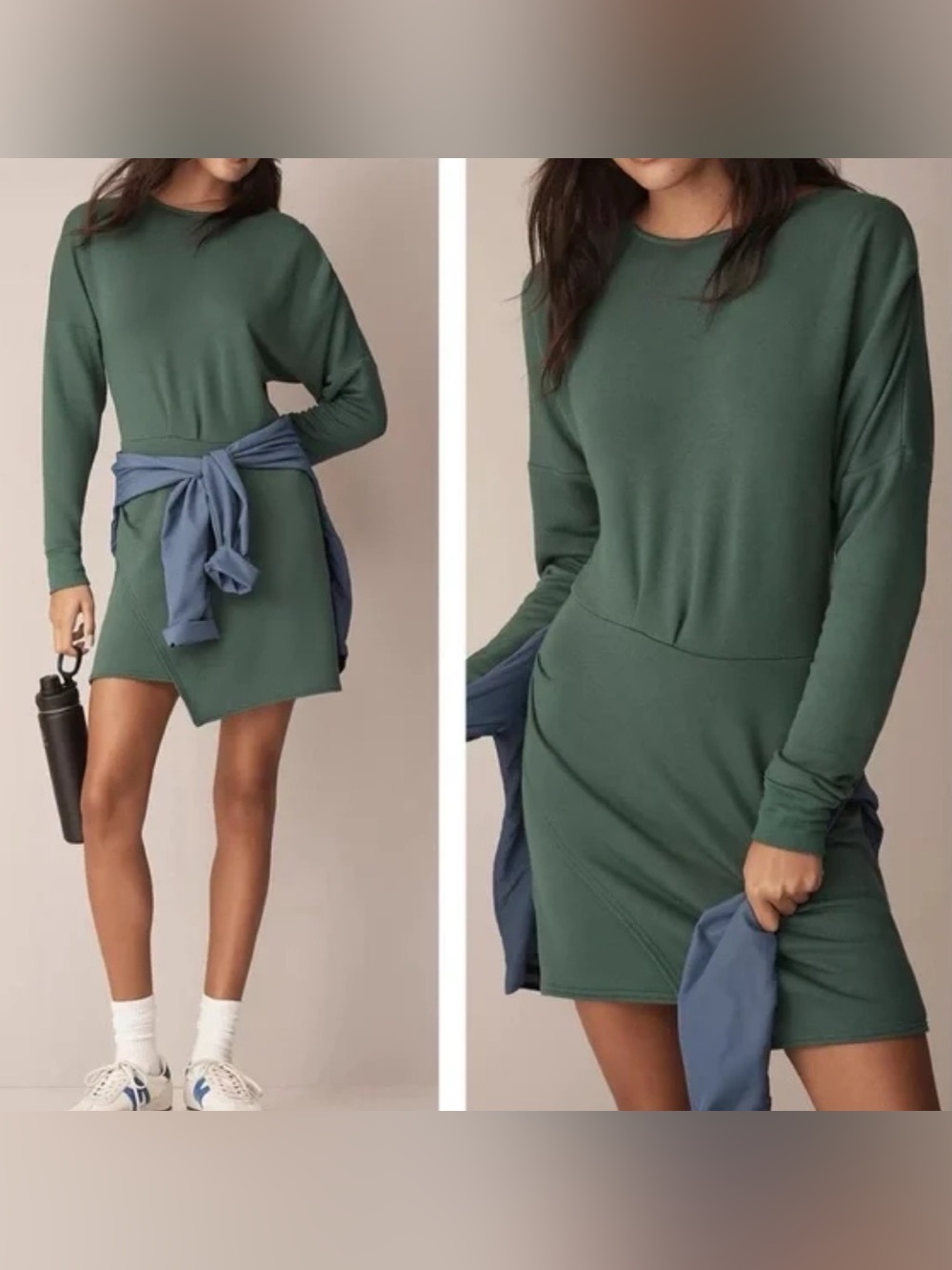 Daily Practice by Anthropologie Long-Sleeve Asymmetrical Mini Dress Forest Green